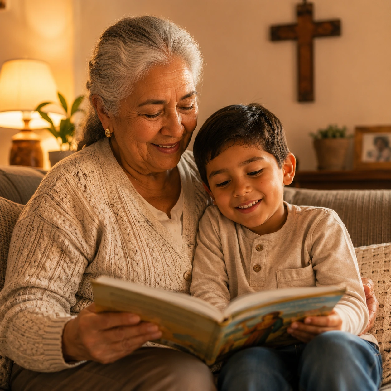 Abuelos compartiendo la fe con la familia